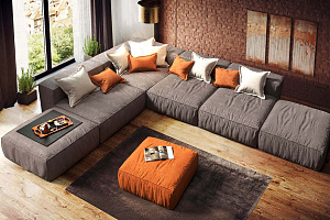 Коричневый бескаркасный диван Фри Лаунж в гостиную, коричневый бескаркасный диван с яркими акцентами  